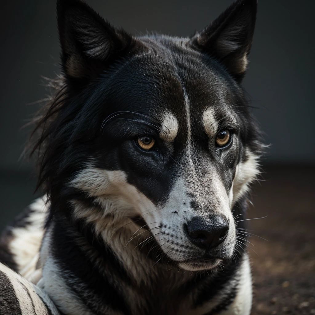 Lobo animal de color negro con cicatriz en el ojo izquierdo 