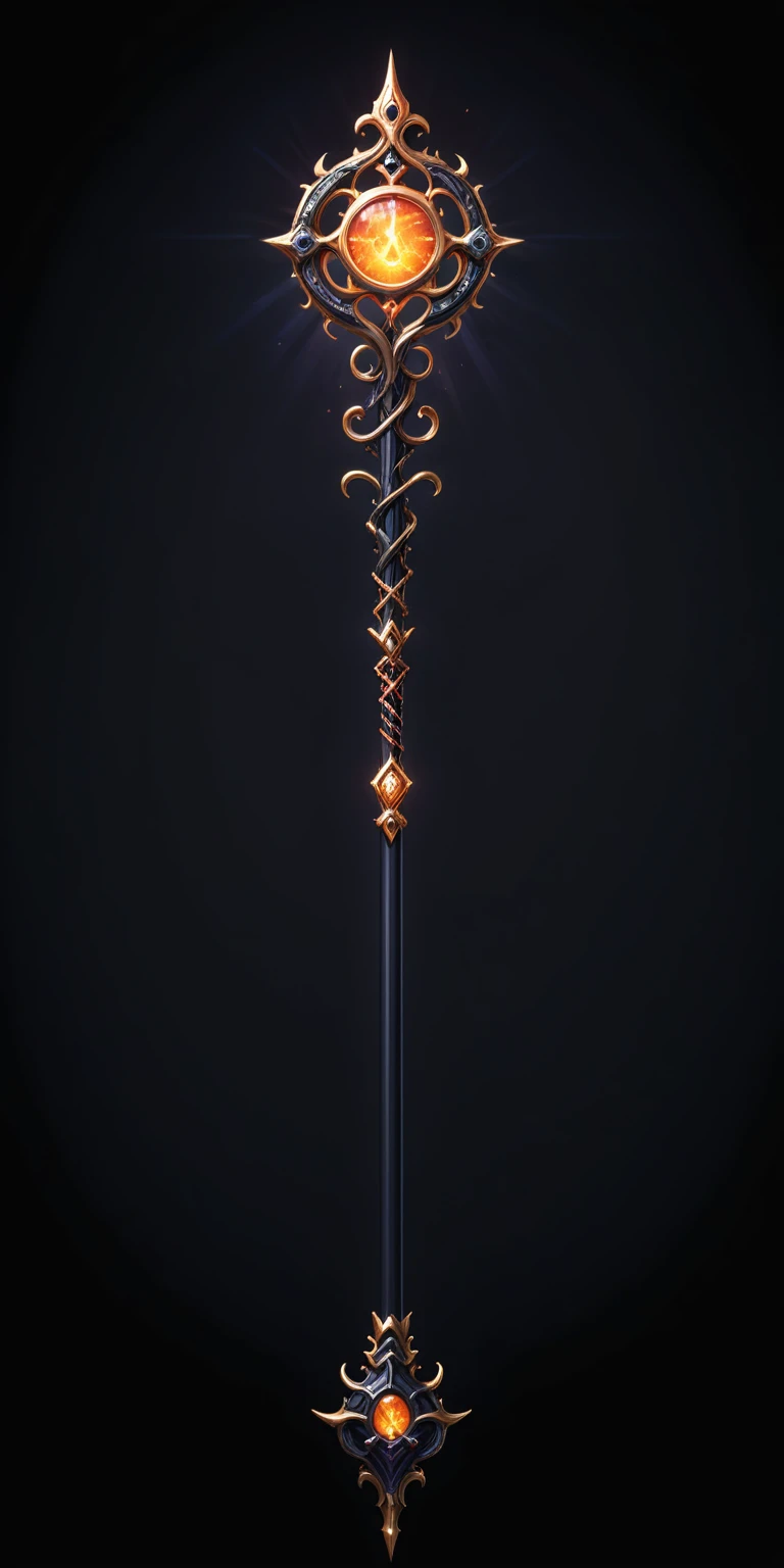 pixel art, cartoon illustration, Divine glavie greatstaff, Powerfull Magical theme, simple black background, RPG game icon 