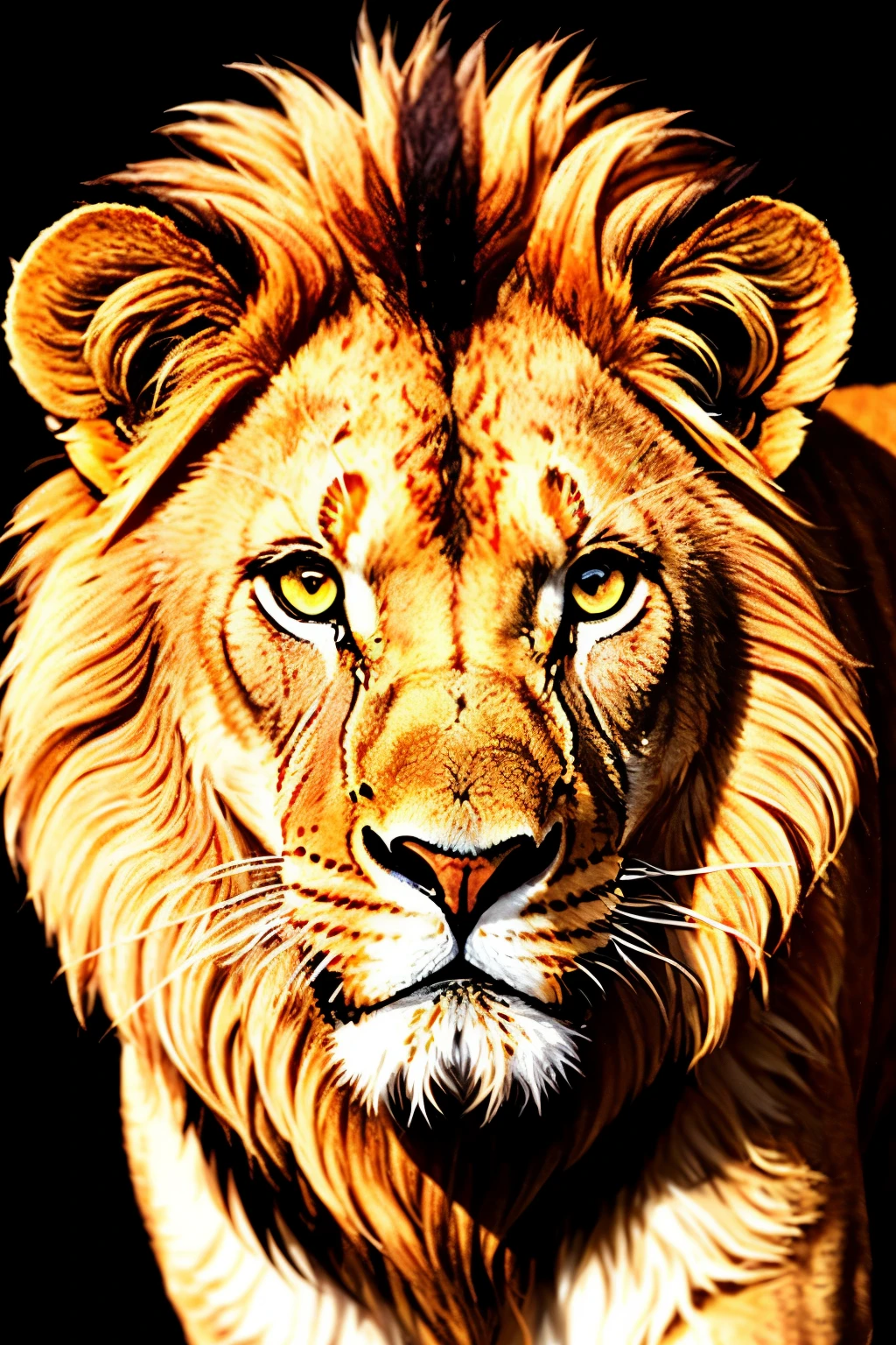 Lion with a Scar on the Left Eye, Detailed Illustration, Realistic Portraits, High Focus, Stunning Quality, Depth of Field, Dramatic Lighting, Scarred Face, Intense Expression, Majestic Maneness, Lion King Reference, African Savannah Background, Illustration Masterpiece, Artistic Rendering, Digital Artwork, Created with Procreate, Detailed Digital Illustration, Behance Showcase, Fine Art Illustration, Stylized Realism, Wise and Bold Lion.
