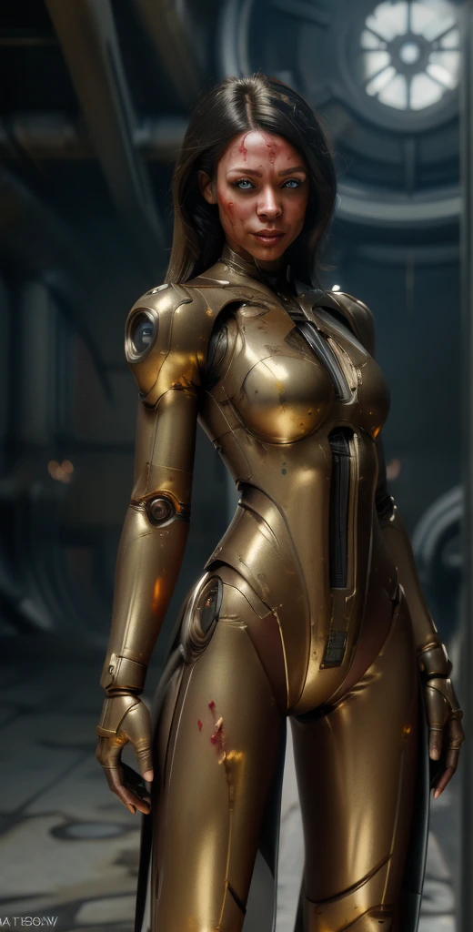 1 girl, solo, (look at viewer), ((Best quality)), ((masterpiece)), (detailed:1.4), ((upper body)), 3D, an image of a beautiful cyberpunk female,HDR (High Dynamic Range), Ray Tracing,NVIDIA RTX,Super-Resolution,Unreal 5,Subsurface scattering,PBR Texturing,Post-processing,Anisotropic Filtering,Depth-of-field,Maximum clarity and sharpness,Multi-layered textures,Albedo and Specular maps,Surface shading,Accurate simulation of light-material interaction,Perfect proportions,Octane Render,Two-tone lighting,Wide aperture,Low ISO,White balance,Rule of thirds,8K RAW, (((blood eyes))), , mechanical parts ahsoka, (dark skin:1.2), blood eyes, , medium breasts, bloodgold/black bodysuit, belt, (( bloodgold amor)) joints, body suit
