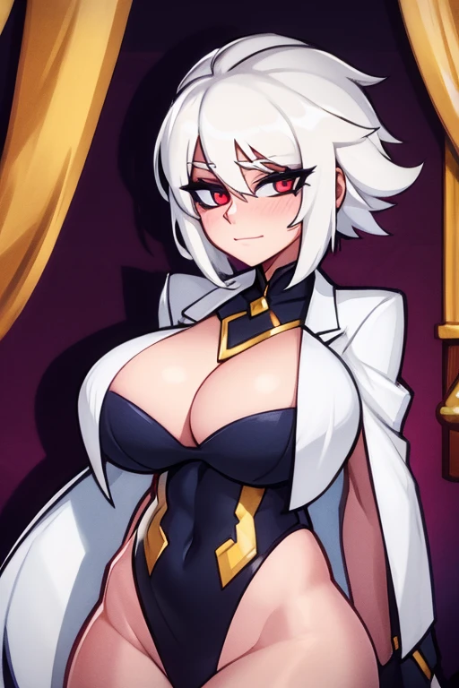 Busty white haired girl in exotic clothing