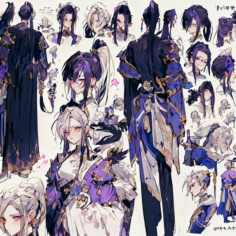 (Masterpiece, best quality), detailed, 1 man, ((character concept art)), ((character design sheet, same character, front, side, back)), full body, body complete, 1 Male, 1 Man, Detailed face, character design sheet,full bodyesbian, Highly detailed, character sheet, character design, Many parts, dark skin, angel wings, long ponytail purple hair, male angel outfit, masculine, muscle male god, muscle man, male muscle, manly, male angel, Muscle male with purple long ponytail hair, beautiful man