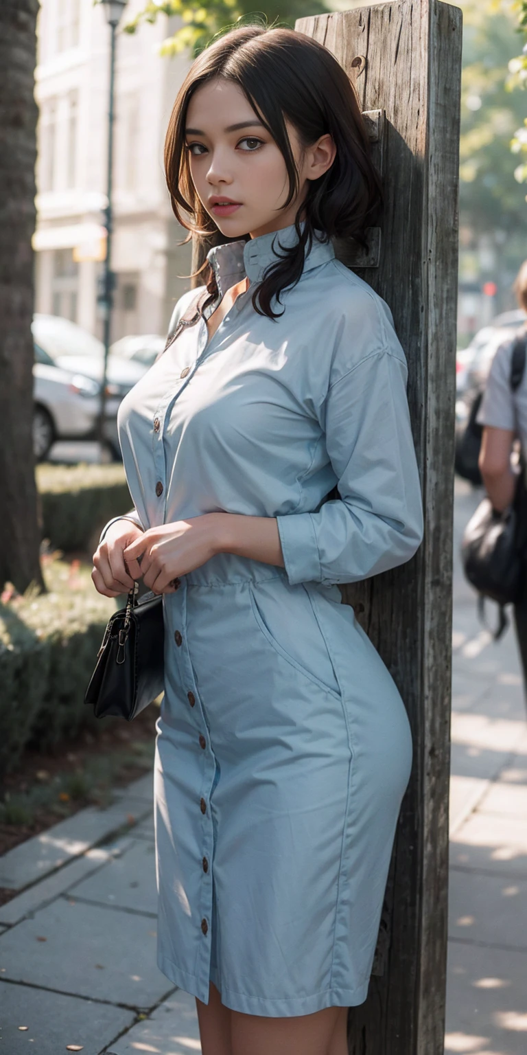 Mature Female, STANDING BY WOODEN POLE