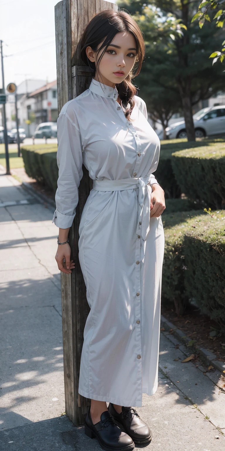 Mature Female, STANDING BY WOODEN POLE