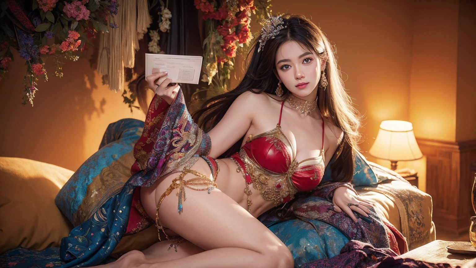(Masterpiece, Highest quality, best quality, official art, beautiful and beautiful:1.2), (1 woman:1.3), Extremely detailed,(fractal art:1.3,looking through clothes,Very sexy),Rich and colorful,The most detailed