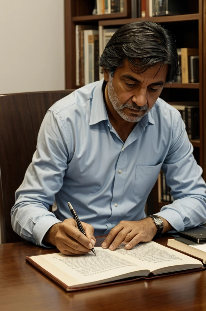 An image of José María Arguedas writing the book the sixth