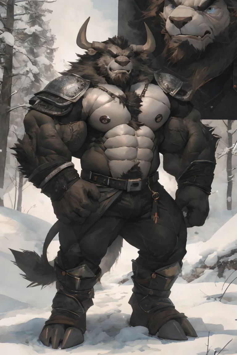 Minotaur, solo, muscular, perfect_eyes, perfect_face, abs, big_chest,wide_body, muscular_arms, winter, snow_forest_background, solo, minotaur, angry, half_body, close_up, manly, man, muscular, brown_horns, big_eyes, bara_body,hyper_muscles, hyper_chest, hyper_muscular_body, huge,forest,snowy_forest, armor_pants, half_body,closeup, medieval_armor ,iron armor,armor,canines, moth_closed, angry,serious, HD, 4k, high_detailed_background, wide, wide_body, strong_body, muscular_body, visible_abs, leather_harnes, metal_armor, abs,big_pecs, visible_pecs, huge_body, warrior, confident,mane, hyper_body, hyper_torso, perfect_eyes,Huge pec, muscular pec, huge pec muscle, gigachad muscular, muscular!!, large muscles, big muscle, muscular!, powerful and huge, big muscles, muscular!!!, muscular characters, musclebound and hulking, giant and fat, as a titan, muscular!! sci-fi, massive muscles, strong and imposing, big arms extremely detailed, mane,lion_mane,angry.