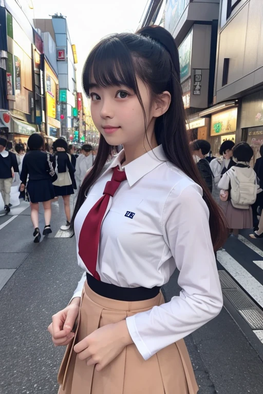 Very detailed CG Unity 8k 壁紙、highest quality、Very detailed、masterpiece、Realistic、Realistic、Very detailedかわいい女の子、16 years old、Young Face、(((Wear a Japan uniform)))、((Roll up the skirt yourself)))、(Lift it yourself)、、Bottomless、blush、Lips parted、Looking at the audience、Semi Body Shot、(Many people々)、(On a street corner in Tokyo)、(((Excited and showing off'genital )))、(((Beautiful cat、Real Pussy)))