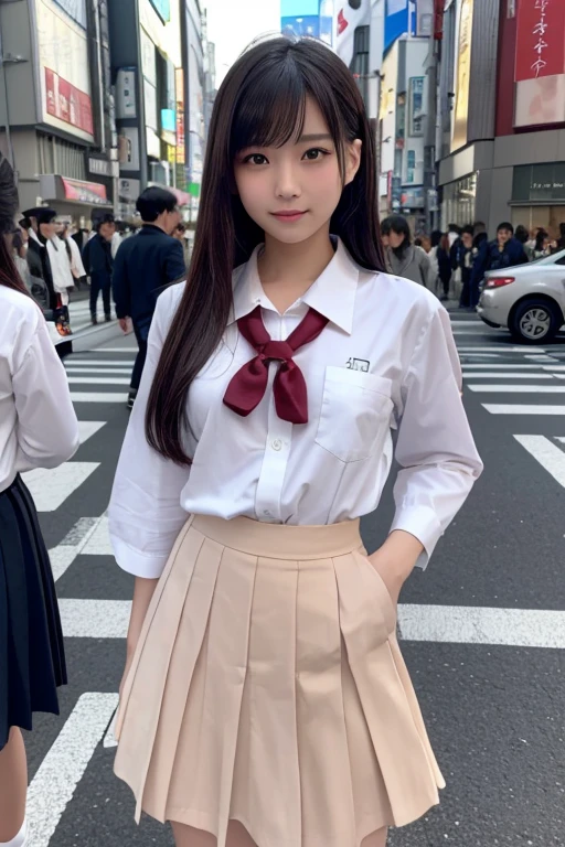 Very detailed CG Unity 8k 壁紙、highest quality、Very detailed、masterpiece、Realistic、Realistic、Very detailedかわいい女の子、16 years old、Young Face、(((Wear a Japan uniform)))、((Roll up the skirt yourself)))、(Lift it yourself)、、Bottomless、blush、Lips parted、Looking at the audience、Semi Body Shot、(Many people々)、(On a street corner in Tokyo)、(((Excited and showing off'genital )))、(((Beautiful cat、Real Pussy)))