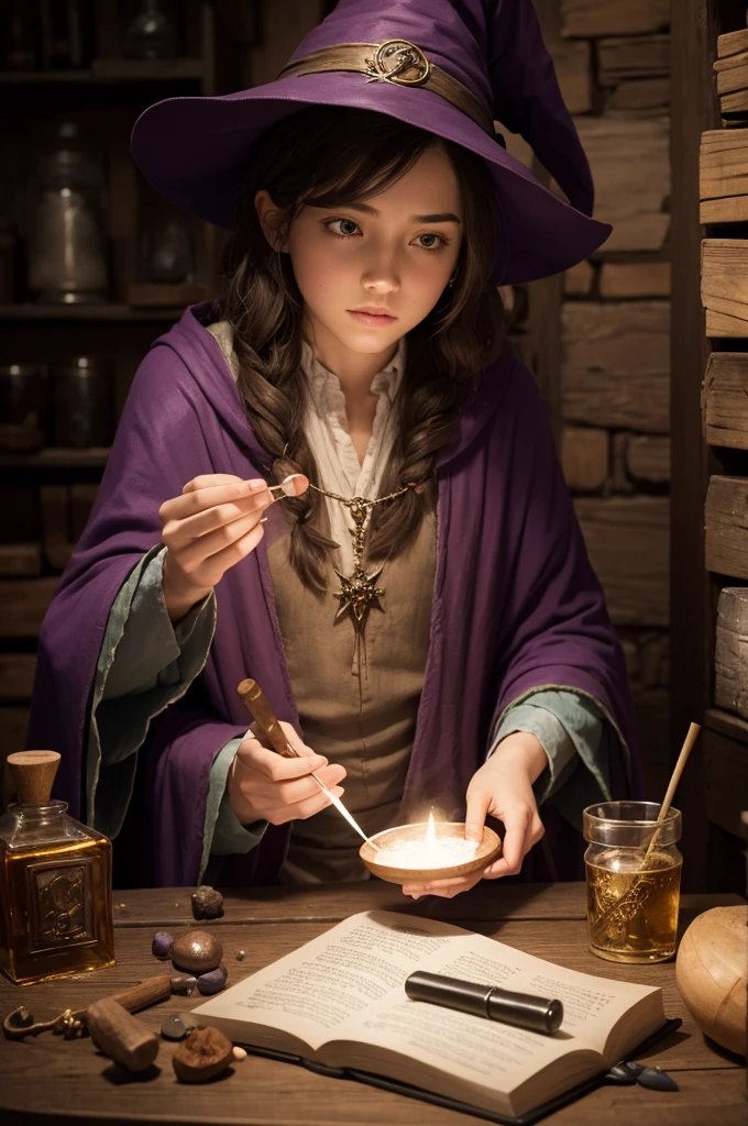 Wizard making spells with potions 