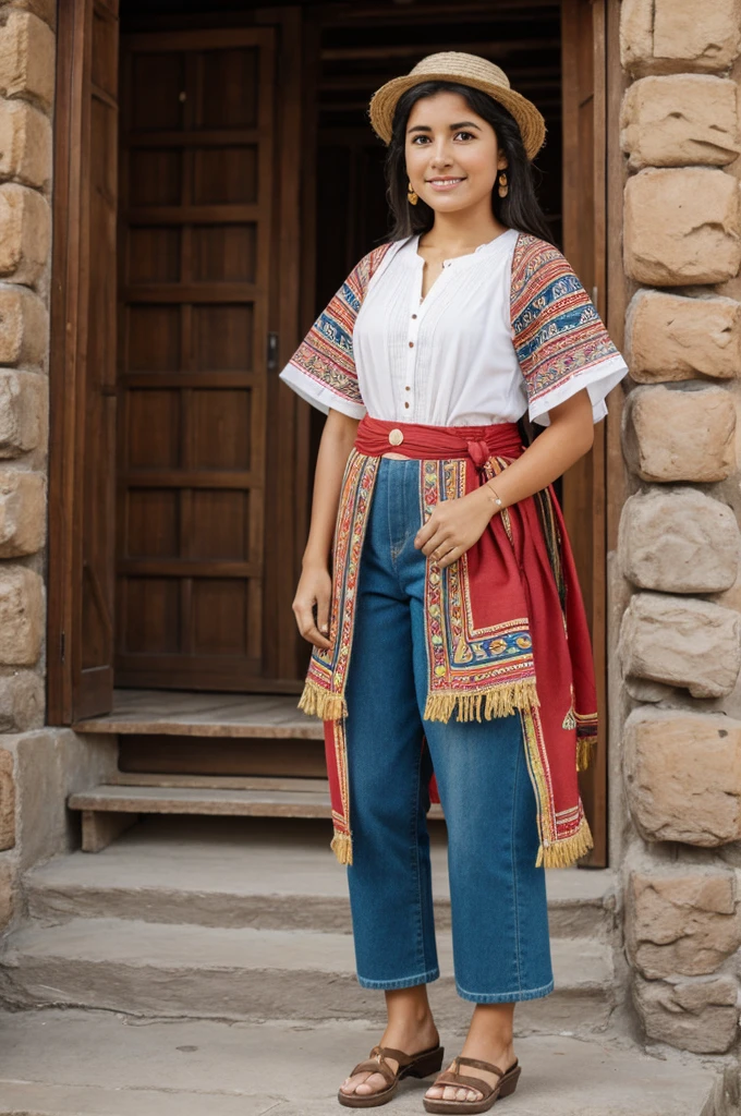 90% quechua ancestry and 10% Spaniard ancestry mixed race woman
Wearing traditional vestiment