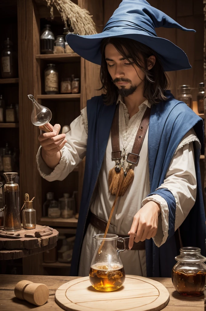 Wizard making magic potions 