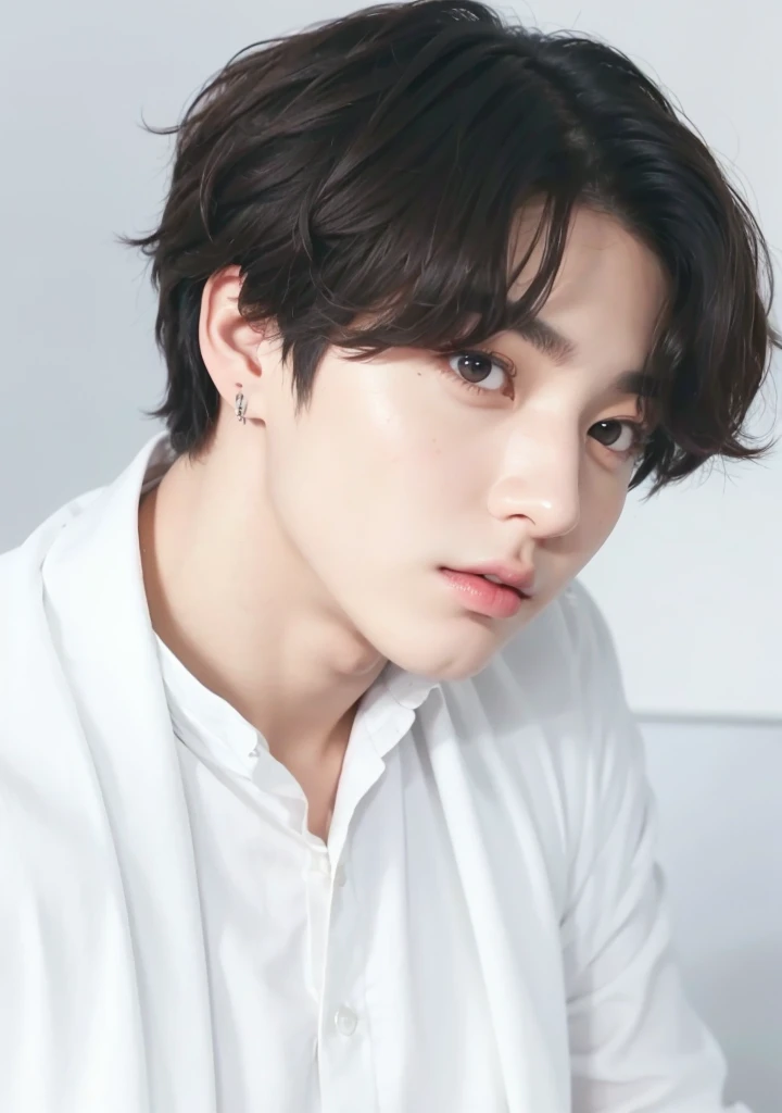 Kpop boy, Jeon Jungkook, smooth skin, big eyes, beautiful lips.