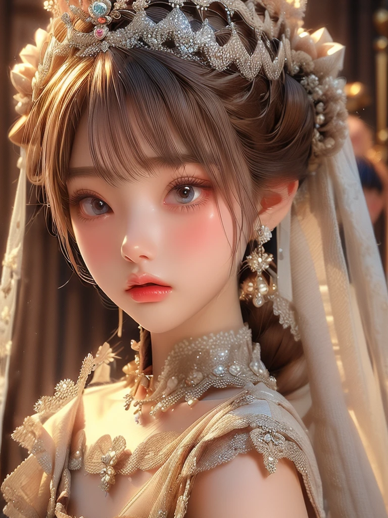 ((highest quality)),(超A high resolution),(Very detailed),(Detailed Description),((The best CG)),(masterpiece),Very detailedなアート、Small breasts、Whitening 1.5、Clear skin quality、(((Full upper body nude 1.5)))、Racing High Leg、Ribbon hair ornament、(((Twin Tail Hairstyle 1.5)))Tying up hair、(((Bun hair 1.5)))、Glitter Necklace、Ultimate Beauty 1.5(((Wedding Dress 1.5)))、(((Sheer 1.2)))