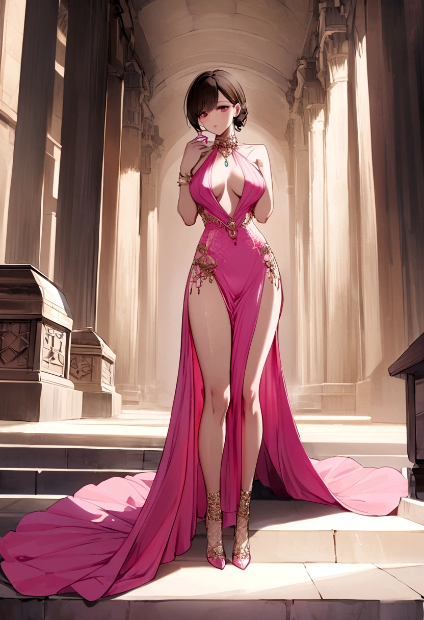 Tomb Raider in a diamond dress she wears a pair of very sexy pink heels