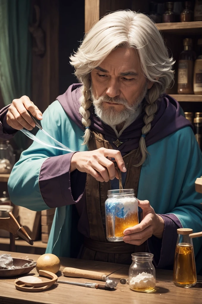 Wizard making magic potions