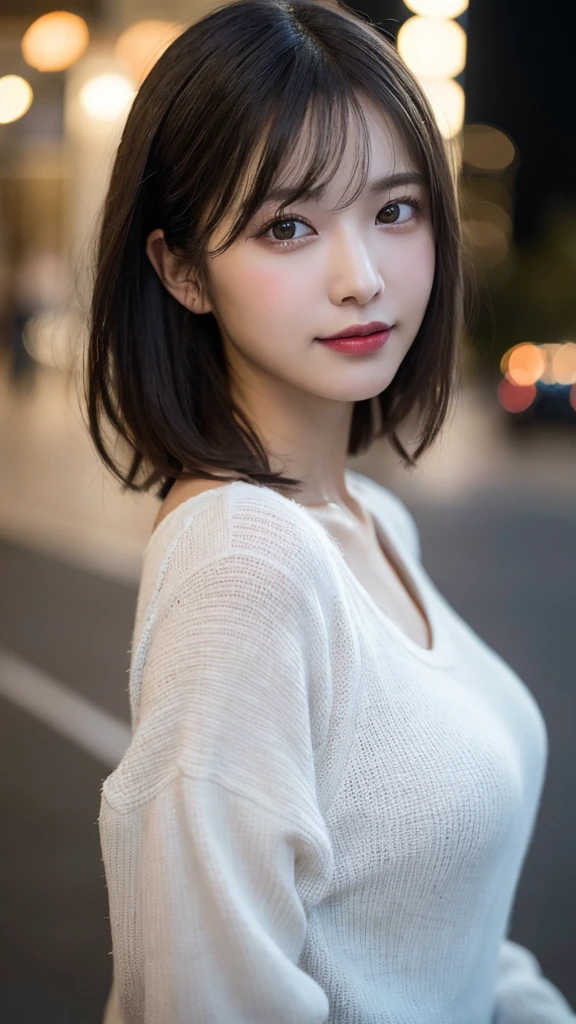 Random pose, Mix 4, (8k, Raw photo, highest quality, masterpiece: 1.45), (Realistic, Photorealistic: 1.37), One Girl, cute, Laughter、Cityscape, night, Professional Lighting, Plain,garden,Photon Mapping, Radio City, Physically Based Rendering, Gradient black hair, Gray Hair, Hair Straight Bob Cut,Gal,Handsome, With a girl, Big ample breasts,Long sleeve,Autumn Clothes,Autumn Outfits,highest qualityの写真, High resolution, 1080p, (Clear Face), (Detailed face description), (Detailed hand description), (masterpiece), Lifelike, Extreme light and shadow, Disheveled Hair, masterpiece, Rich details, (Beautiful Faces), (highest qualityの写真), (masterpiece), (Finely grained), dual、Look in front of you, Thin clavicle,Emphasis on armpits、Show lower milk,