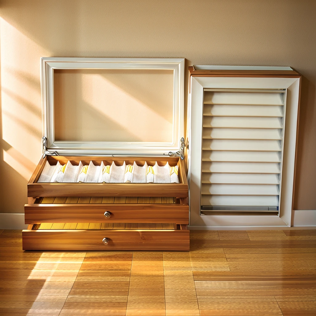 Comfort Room,White curtains,Soft sunshine,Linen floor coverings，Textured，Light filter，Watch Storage Box,Wood grain gloss,Peaceful and tranquil,Wall Still Life,Elegant decoration,Half-open windows,light breeze,Turn the pages,Peaceful atmosphere,Warm and comfortable living atmosphere。