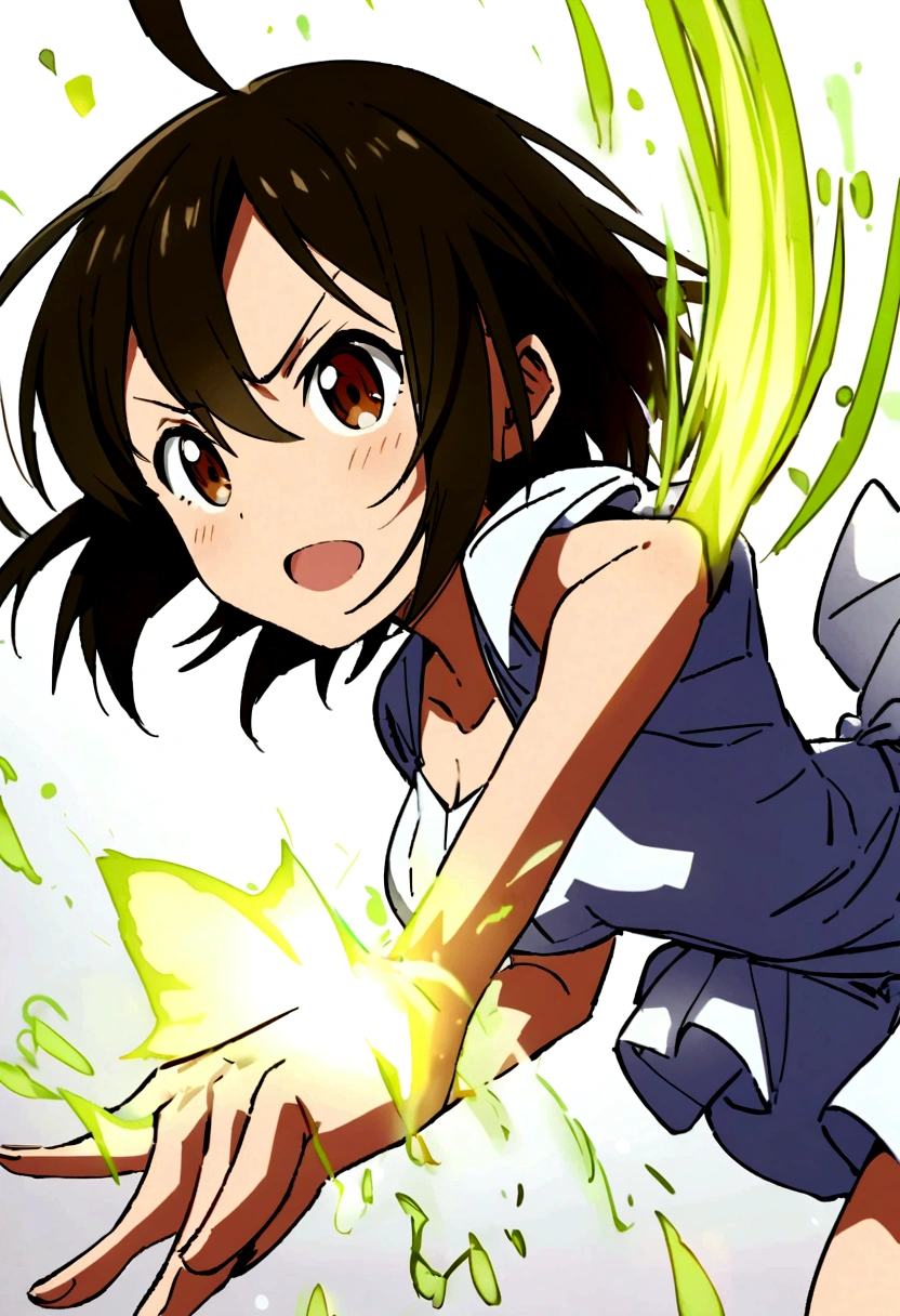 Short-haired anime girl with 2D lemon-turning powers creating lemon