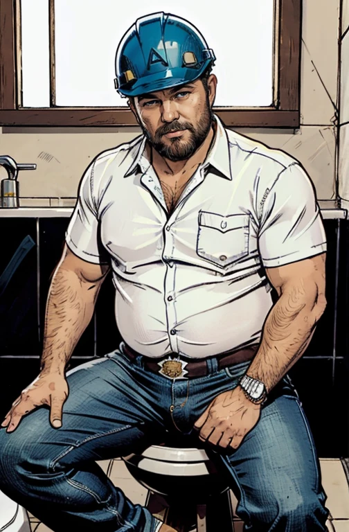((sitting on the toilet)),((looking and leafing through porn magazines)), his jeans are lowered next to his shoes to the floor and he is sitting naked naked sitting naked sitting naked sitting)), plump, chubby, extremely thick thighs, large belly, wearing only green swim trunks. He doesn't wear a shirt.muito barbudo. 56 anos.apana 1 umbigo. Barriga detalhada. wearing cap. Homem barbudo gordo e sexy de 50 anos,cheio de suor,corpo todo,barriga grande, barba branca, fios brancos,((Wearing a white shirt and blue jeans engineer helmet)),rosto atordoado,Abra as pernas, o banheiro , vista de baixo, luta livre, uniforme de engenheiro, construtor. Api. detalhado, gesticulando para o expectador fotografia de Corpo completo imagem de corpo inteiro.