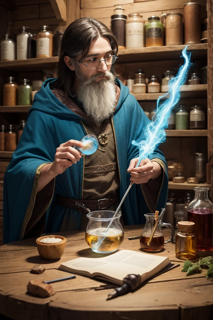 Wizard making magic potions 