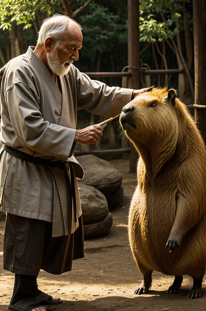 To an old man who is the master of kunfu fighting with a capybara