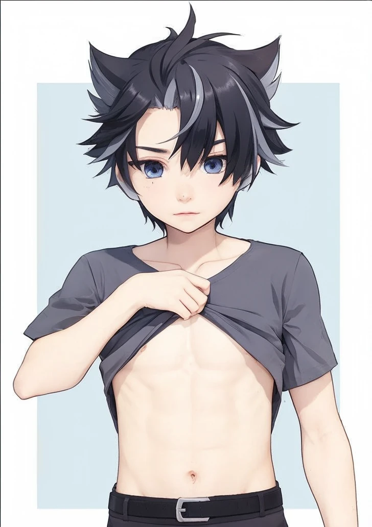 Boy, sixpack, commander style, short hair, perfect face, silver hair