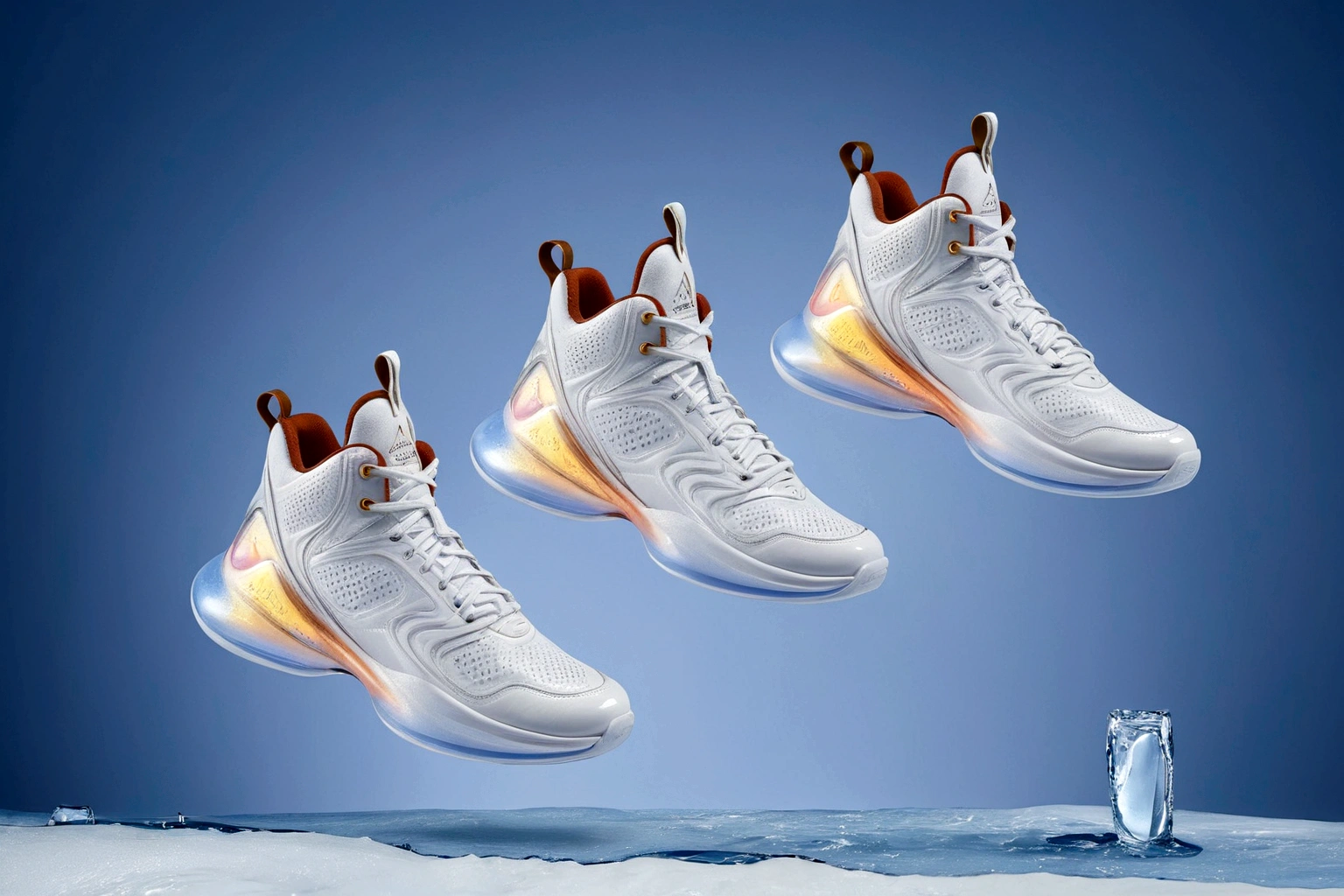 A pair of sneakers,Clean background,Orange-red gradient background color,Only shoes appear,The shoes are black and red,The shoes must be seen all over the body,Shoes are shiny,Fine details,HD resolution,Best picture quality,Higher quality,High Detail,Ultra-high resolution,8K resolution,masterpiece