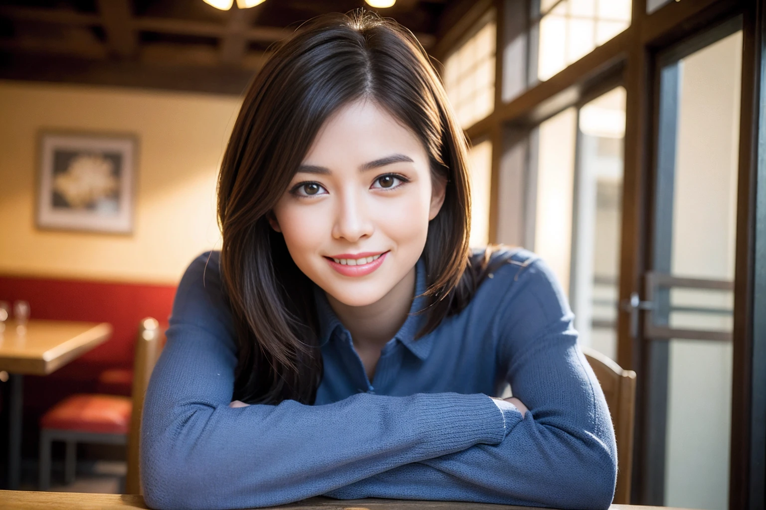 ((highest quality、8k、masterpiece:1.3))、1 male 1 female、Couple、spouse、Couple、The body is slim、((Bob Hale、Straight hair:1.2)), (Realistic, Intricate details:1.2), テーブルの上のwine glass、Put the light on your face、 Amazing view of the sunset sky and clouds、Amazing mountain views、A bright smile、The wonderfulness of smile、Bright image、The beauty of wine, Beautiful Face, blue eyes, The light shines on your face, Blushing, short hair,Bright Face、 (age 34), 39 years old, red wine 、Appetizers、Italian food、Wine bottle、Champagne、sparkling wine、Two beauties、Brown Hair、Shortcuts、Long sleeve shirt、dress、Pretty Woman 1, (slimな顔), (The body is slim), (Brown Hair), (Shortcuts), cheeks turn a little red,Attractive beauty、restaurant, In a prominent place (From the waist up) Nova Frog Style, actress, model, Upper Body, White wine, slim, wine glass, 中央に置かれたwine glass, smile, (smile: 1.15), Beautiful fine grain, Depth f/2,saturation, High Contrast, Strong light and shadow,Moist Body:1.5、3D texture、Delicate eyes、Brown Hair、The hair is very shiny、