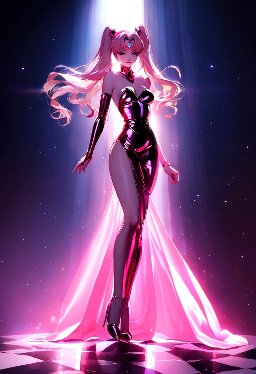 Sailor Moon in a steel dress she wears a pair of very sexy pink heels