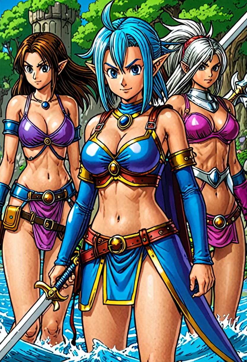 Different world、Dragon Quest、Woman warrior、Bikini Armor、Carrying a great sword、Injured、Big Breasts、Big Butt、