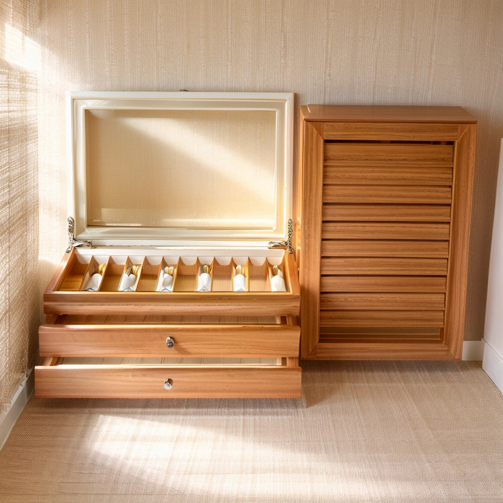 Comfort Room,White curtains,Soft sunshine,Linen floor coverings,Textured,Light filter,Watch Storage Box,Wood grain gloss,Peaceful and tranquil,Wall Still Life,Elegant decoration,Half-open windows,light breeze,Turn the pages,Peaceful atmosphere,Warm and comfortable living atmosphere。