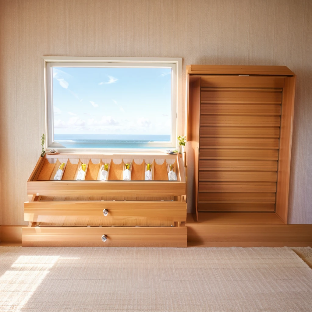 Comfort Room,White curtains,Soft sunshine,Linen floor coverings，Textured，Light filter，Watch Storage Box,Wood grain gloss,Peaceful and tranquil,Wall Still Life,Elegant decoration,Half-open windows,light breeze,Turn the pages,Peaceful atmosphere,Warm and comfortable living atmosphere。