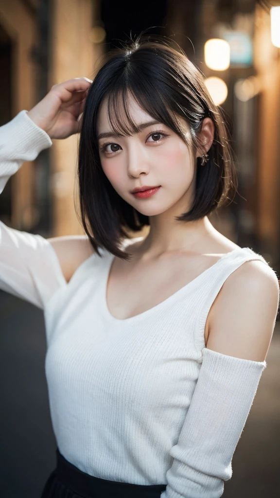 Random pose, Mix 4, (8k, Raw photo, highest quality, masterpiece: 1.45), (Realistic, Photorealistic: 1.37), One Girl, cute, Laughter、Cityscape, night, Professional Lighting, Plain,garden,Photon Mapping, Radio City, Physically Based Rendering, Gradient black hair, Gray Hair, Hair Straight Bob Cut,Gal,Handsome, With a girl, Big ample breasts,Long sleeve,skirt、Panty shot、Autumn Clothes,Autumn Outfits,highest qualityの写真, High resolution, 1080p, (Clear Face), (Detailed face description), (Detailed hand description), (masterpiece), Lifelike, Extreme light and shadow, Disheveled Hair, masterpiece, Rich details, (Beautiful Faces), (highest qualityの写真), (masterpiece), (Finely grained), dual、Look in front of you, Thin clavicle,Emphasis on armpits、Show lower milk,Nipple erection、Eri Fukatsu、