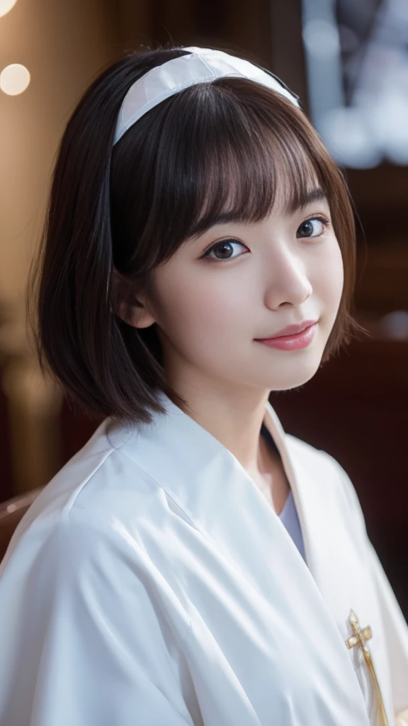 (A Ultra cute young Japanese pope:1.75), (She has Bible:1.75),(she wearing a pope costume slim fit:2.0),(beautiful detailed eyes:2.0),beautiful detailed lips, (extremely detailed cute face:2.0), longeyelashes, (slender woman body:2.0), (beautiful short hair:2.0), (natural makeup,big smile:1.5), incredibly beautiful skin,(professional lighting, bright lighting, photorealistic, 8k, high resolution, best quality, masterpiece, ultra-detailed:1.75), vivid colors, (Moonlit Night:1.5),(The moonlight shines on her face:1.2),(She is in the church:1.2)