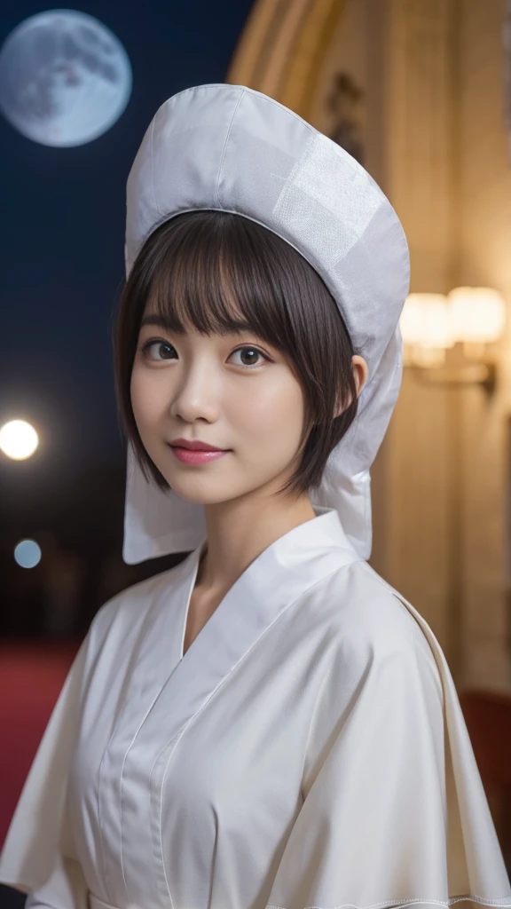 (A Ultra cute young Japanese pope:1.75), (She has Bible:1.75),(she wearing a pope costume slim fit:2.0),(beautiful detailed eyes:2.0),beautiful detailed lips, (extremely detailed cute face:2.0), longeyelashes, (slender woman body:2.0), (beautiful short hair:2.0), (natural makeup,big smile:1.5), incredibly beautiful skin,(professional lighting, bright lighting, photorealistic, 8k, high resolution, best quality, masterpiece, ultra-detailed:1.75), vivid colors, (Moonlit Night:1.5),(The moonlight shines on her face:1.2),(She is in the church:1.2)