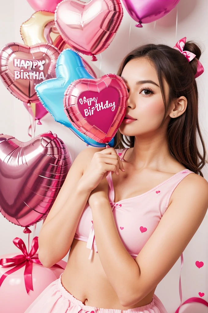 Create a background image for birthday in that heart, balloon and ribbon 