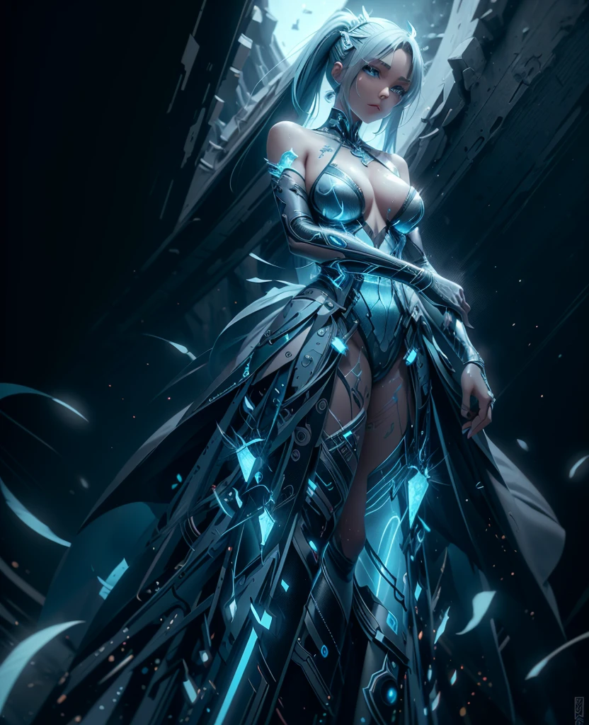 (high-res, vivid colors), blue bird alien, detailed feathers, sparkling eyes, alien landscape, vibrant colors, surreal atmosphere, glowing lights, otherworldly features, intricate patterns, dreamlike scenery, Arctic Frost Ranger: A suit featuring icy blue and frosty white hues, accented with snowflake patterns and frost crystals. This Ranger commands the power of ice and cold, with abilities such as creating blizzards, forming ice constructs for defense, and freezing enemies in their tracks.
