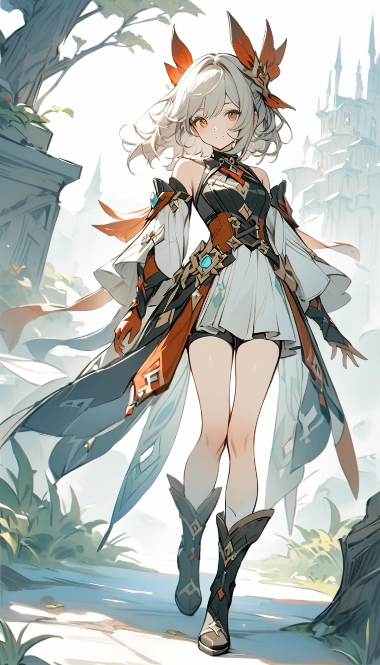 ((masterpiece)), ((best quality)), ((high resolution)), full body, standing, white backgroun, fantasy, genshin clothes, genshin outfit, fantasy theme, red,