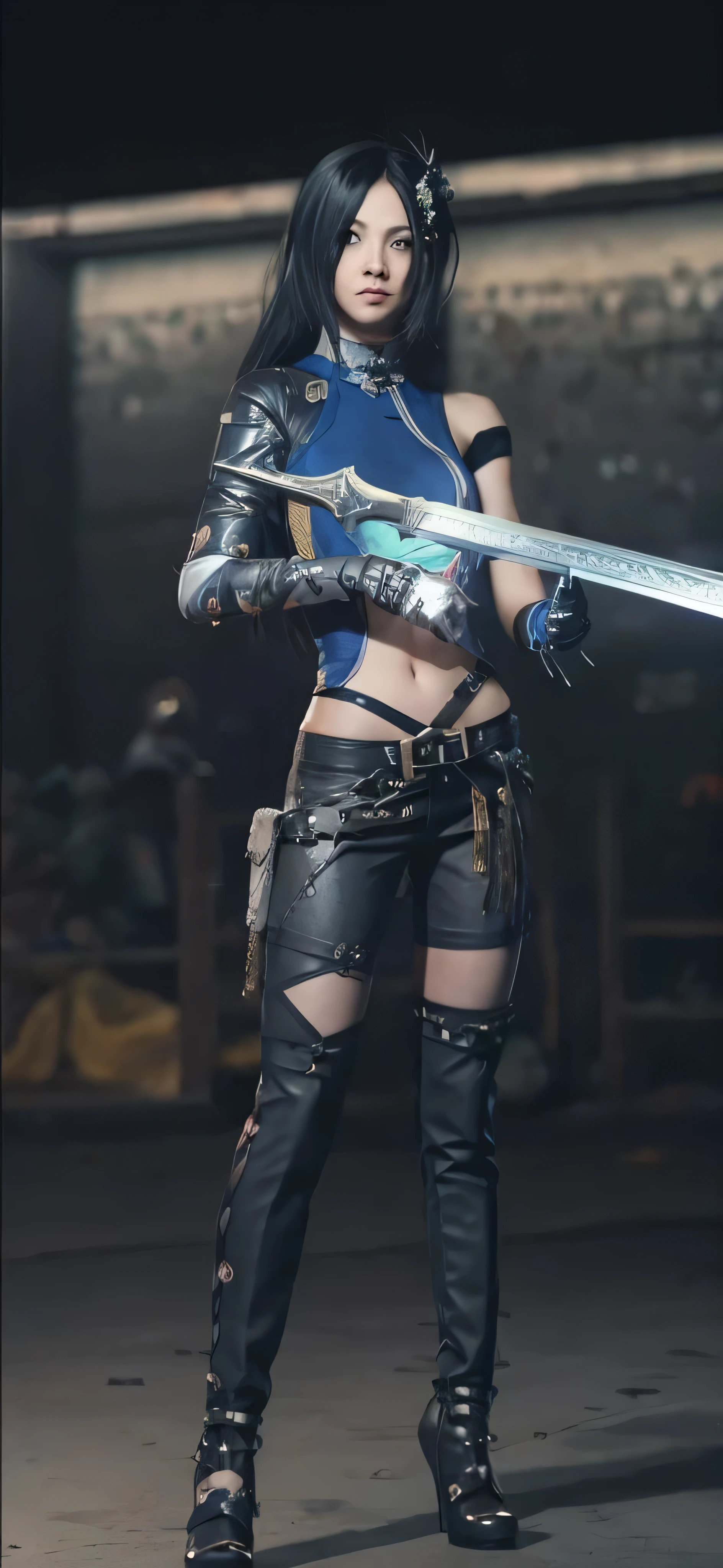 a close up of a person in a costume with a sword, as a character in tekken, female character, tifa lockhart with white hair, katana zero video game character, lunar themed attire, kda, slim body, cyborg - girl with silver hair, upper body avatar, (( medium breast;1.2)), fashion gameplay screenshot, fighting game character, new character, floralpunk elysian maiden, sigma female