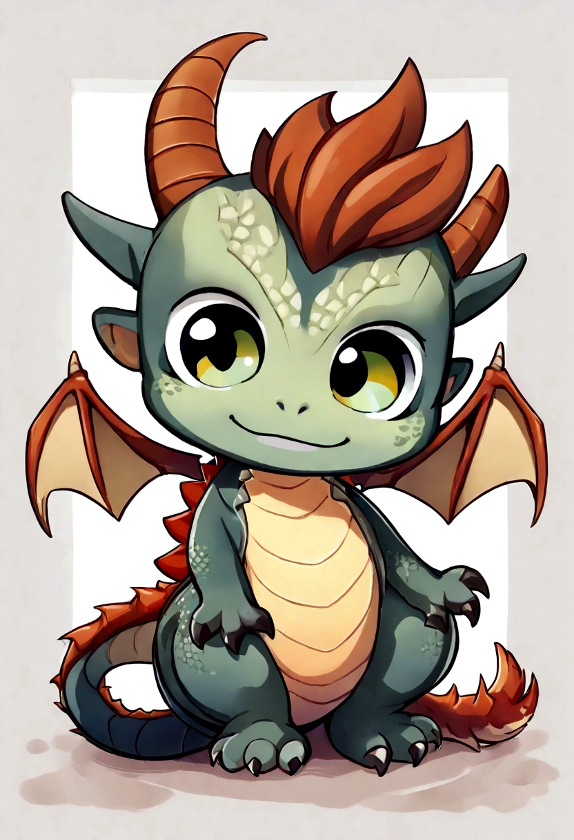 (cute little british dragon:1.5),character design, label design, (dibujos animados:1.3),(chibi:1.2),(estilo pixar:1.2),(cute expression:1.1),(ojos grandes:1.1),(Acuarela:1.1),(separado del fondo blanco:1.1) black hair combed back