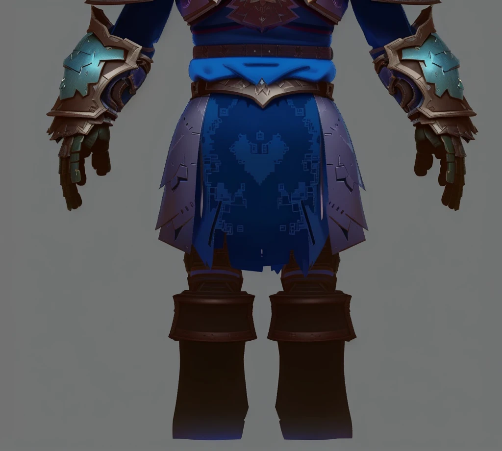 Close-up of the back of a person wearing blue and brown clothing, a human Male Paladin, dark blue segmented armor, cloud mage robes, epic paladin armor, Male Paladin, kiranyana style, cotton cloud mage robes, Paladin armor back, World of Warcraft Armor, Dark blue leather armor, warcraft character, Wearing sculpted armor，3D Character Art，Ashe，2。5 D CGI Anime Fantasy Artwork，CGScosiety，Close-up characters，As seen on the Art Station