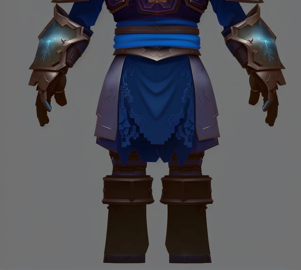 Close-up of the back of a person wearing blue and brown clothing, a human Male Paladin, dark blue segmented armor, cloud mage robes, epic paladin armor, Male Paladin, kiranyana style, cotton cloud mage robes, Paladin armor back, World of Warcraft Armor, Dark blue leather armor, warcraft character, Wearing sculpted armor,3D Character Art,Ashe,2。5 D CGI Anime Fantasy Artwork,CGScosiety,Close-up characters,As seen on the Art Station