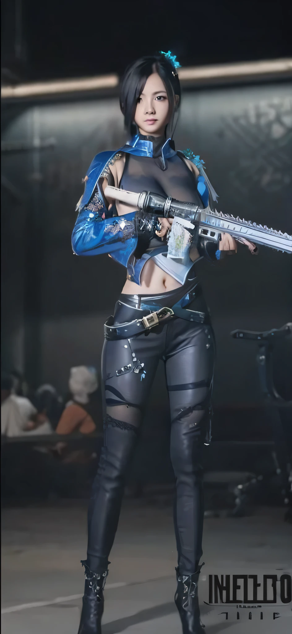 a close up of a person in a costume with a sword, as a character in tekken, female character, tifa lockhart with white hair, katana zero video game character, lunar themed attire, kda, slim body, cyborg - girl with silver hair, upper body avatar, (( medium breast;1.2)), fashion gameplay screenshot, fighting game character, new character, floralpunk elysian maiden, sigma female