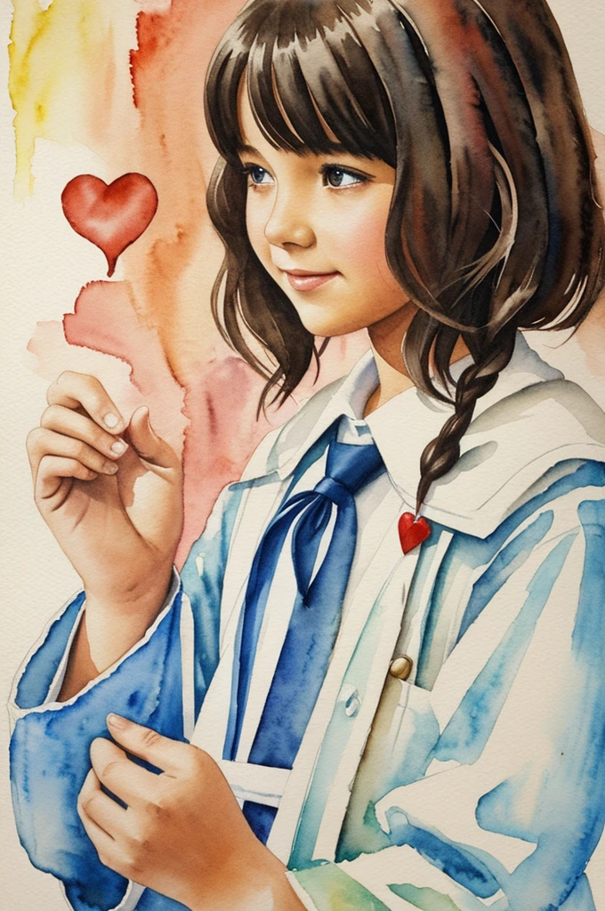 Realistic sub school with the heart of Jesus and painted in watercolor