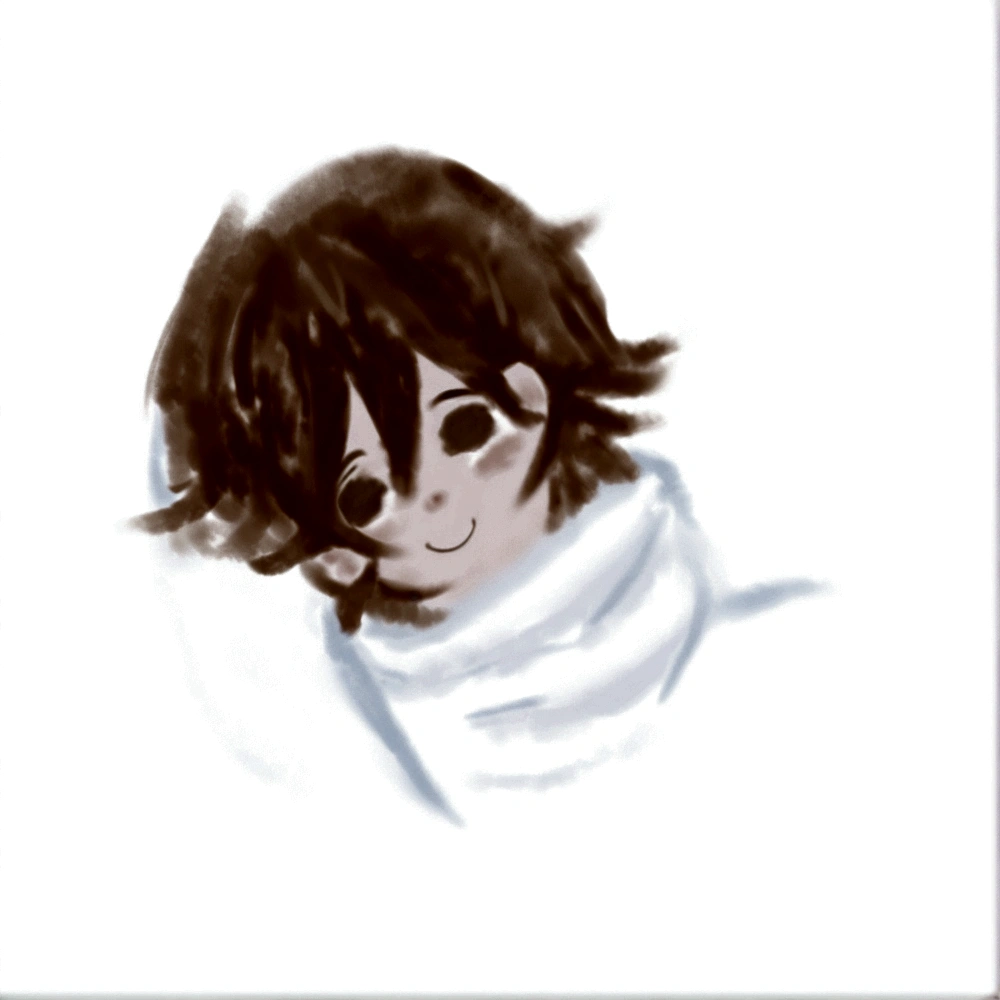 there is a drawing of a person with a scarf on, soft anime illustration, retrato suave, quick paint, retrato de medio cuerpo, pintado en estudio de pintor anime, Fondo blanco : 3, Pelo suave, hecho con estudio de pintor anime, por Ei-Q, por Ai-Mitsu, Cara suave de anime detallada, [ Flotante ]!!, herramienta de pintura sai!! blue