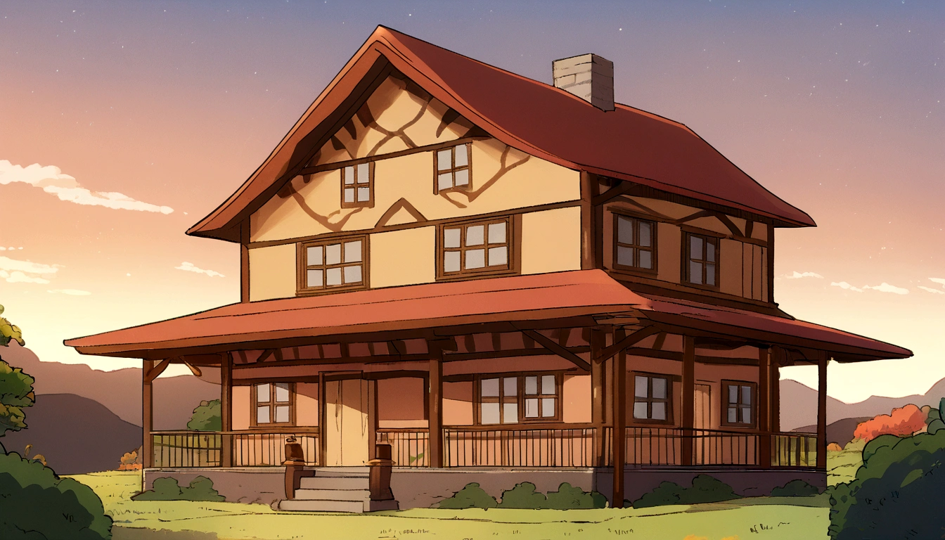front view one house, anime house, ghibli style