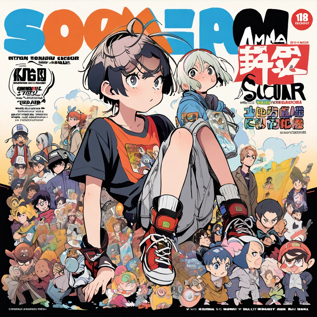 several charactes, manga cover, shonen, design scholar
