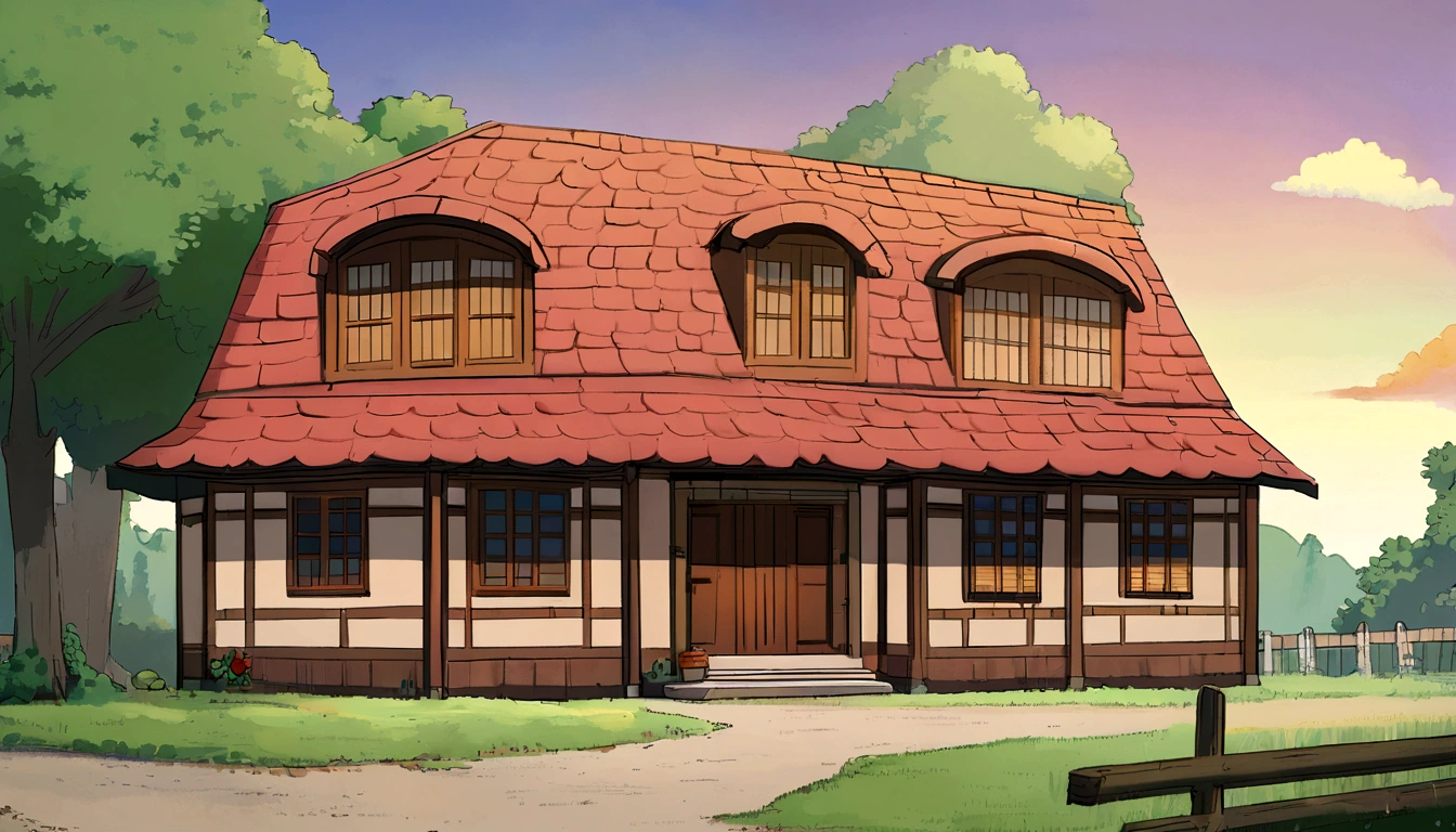 front view one small poor house, anime house, ghibli style