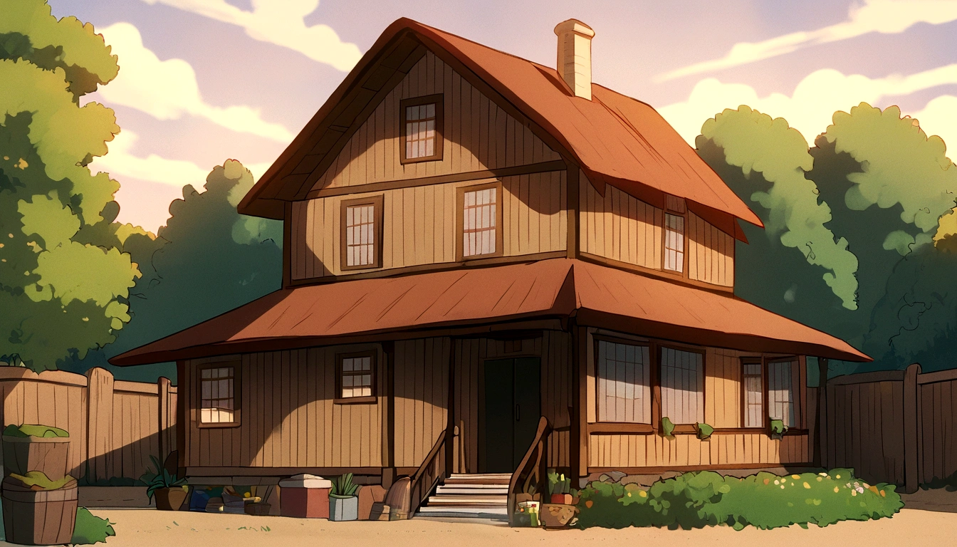 front view one small poor house, anime house, ghibli style